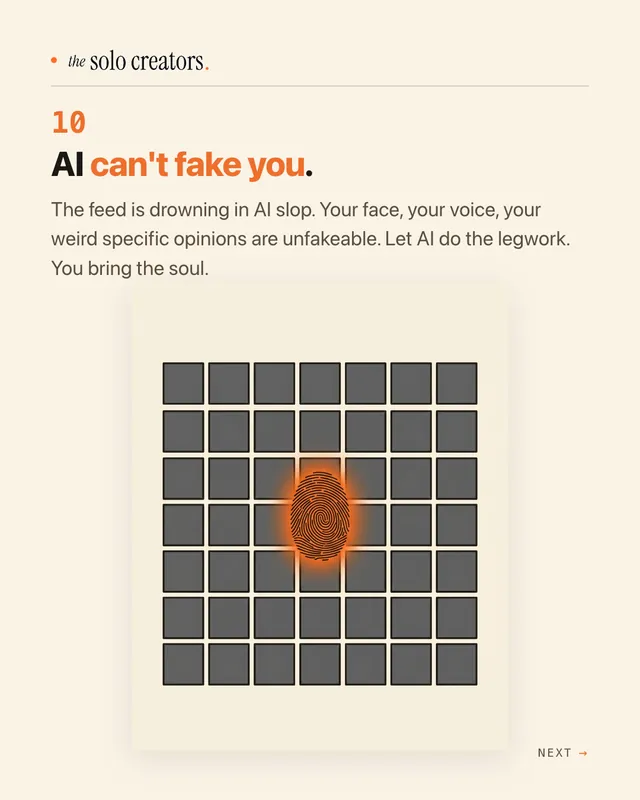 Slide 10: "AI can't fake you." with a fingerprint in a grid