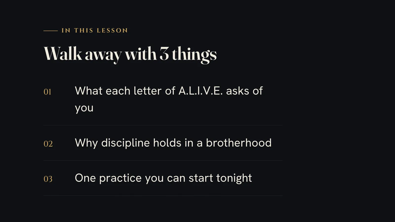 Agenda: "Walk away with 3 things", three numbered points